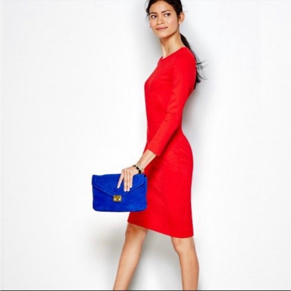 BOGO J. Crew Red Ponte Zip Long Sleeve Sheath Dress